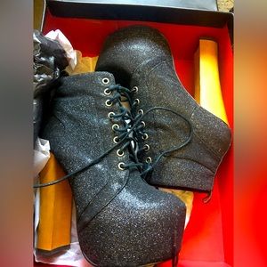 Sexy Wild Pair black glitter lace up booties